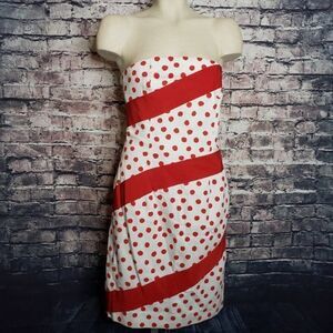Victor Costa Strapless Stripes and Dots Dress, S